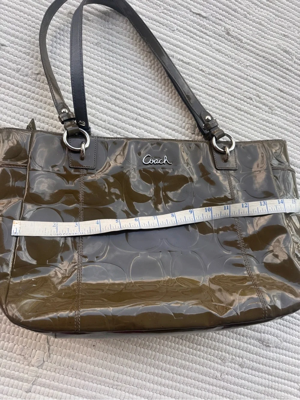Coach Patent Signature Tote Olive m Large Shoulder Bag Y2K Chic